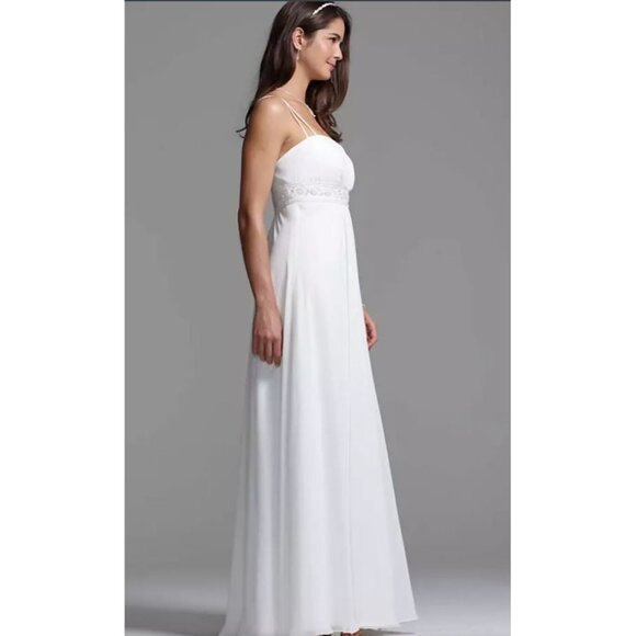 DB Studio Women's Ivory Spaghetti Strap Empire Waist Chiffon Gown Sz 6 2224 - Picture 16 of 16